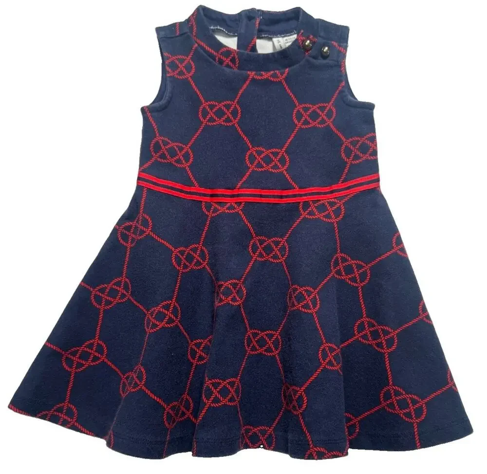 Janie and Jack Girls 18-24M Navy Red Nautical Rope Print Fit & Flare Dress